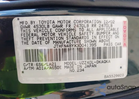 2003 Lexus Sc 430 z USA, uszkodzony, nr VIN JTHFN48YX30041395